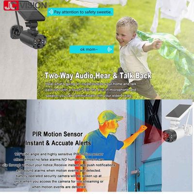 JCVISION İnsansı Algılama Güneş Enerjili Güvenlik Kamerası Şarj Edilebilir Pil Uzaktan Görüntüleme