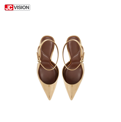 JCVISION Tırnaklı Slingback Pompaları Metal Ayna Vegan Deri Yüksek Stiletto Topuklu D'Orsay Parti Giysi Ayakkabıları