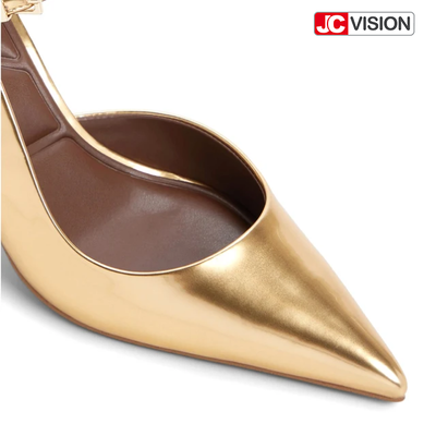 JCVISION Tırnaklı Slingback Pompaları Metal Ayna Vegan Deri Yüksek Stiletto Topuklu D'Orsay Parti Giysi Ayakkabıları