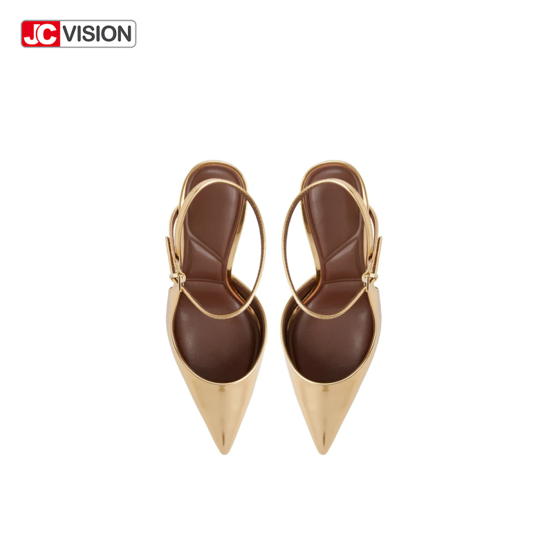 JCVISION Tırnaklı Slingback Pompaları Metal Ayna Vegan Deri Yüksek Stiletto Topuklu D'Orsay Parti Giysi Ayakkabıları